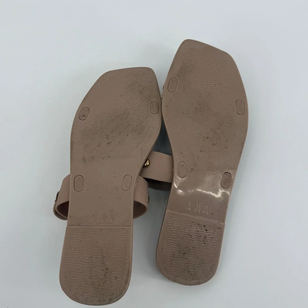 Qupid‎ Jelly Slide Sandals Womens Size 10 Tan Good Chain Link Square Toe Flat